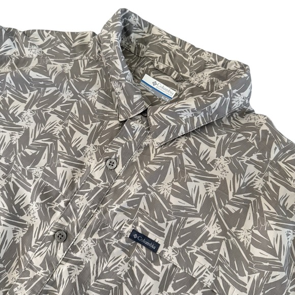 Columbia‎ Button Shirt Mens Gray Leaf Print XL Short Sleeve Modal Blend - Picture 1 of 9
